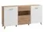 Sideboard / Kommode mit modernen Design Baka 05, Farbe: Eiche Artisan / Weiß Hochglanz, drei Türen, eine Schublade, Maße: 87,5 x 173 x 41,5 cm, sechs Fächer