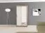 120 cm breiter Schiebetürenschrank mit 2 Türen | 5 Fächer | 2 Kleiderstangen | Farbe: Sonoma Eiche / Weiß Abbildung