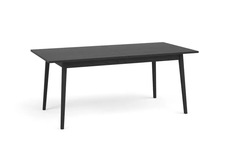 Ausziehbarer Esstisch Amfipoli 07, ausziehbar bis 220 cm, Farbe: Schwarz mit Holzstruktur, vier Standbeine aus Holz, Maße: 180 x 90 cm, für den Essbereich