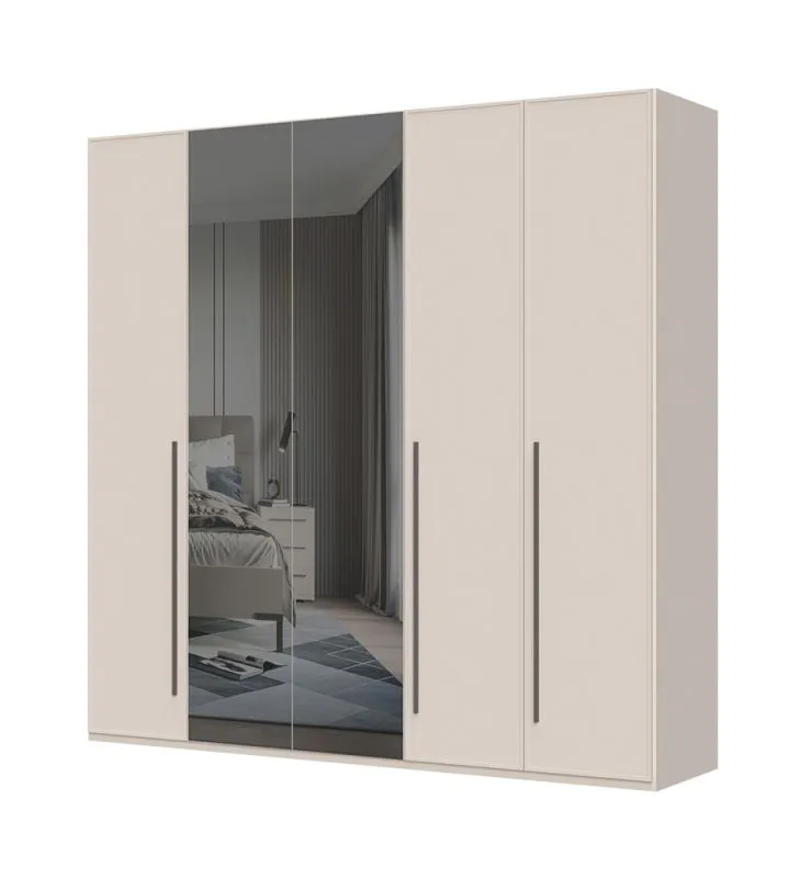 Drehtürenschrank mit fünf Türen Neiafu 14, zwei Spiegeltüren, Soft-Close-Funktion, Maße: 224 x 227 x 56 cm, neun Einlegeböden, für Schlafzimmer