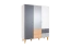 Jugendzimmer - Drehtürenschrank / Kleiderschrank Syrina 05, Farbe: Weiß / Grau / Eiche - Abmessungen: 202 x 153 x 55 cm (H x B x T)